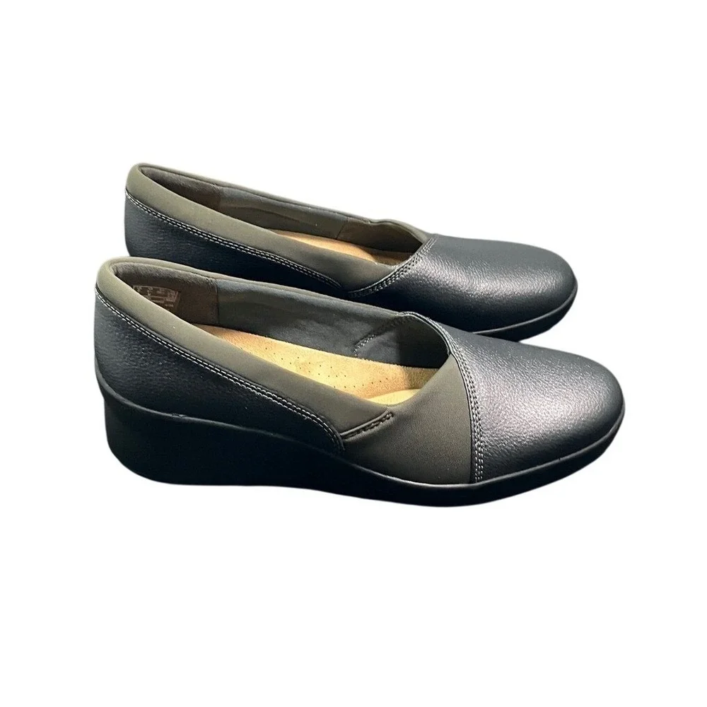 Clarks Collection Suttyn Walk Dark‎ Pewter Metallic Wedge Shoes Womens 8.5 M